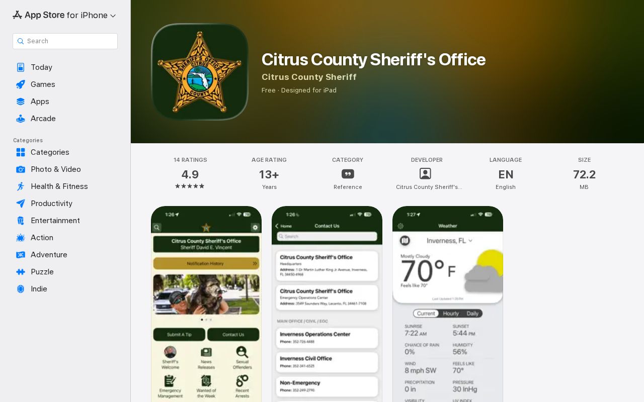 Official Citrus County Sheriff's Office mobile app listing