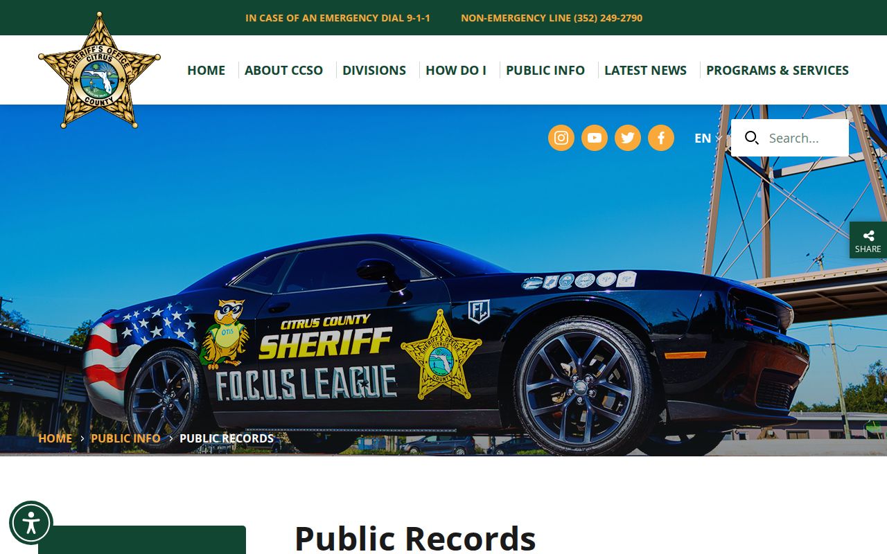 Citrus County release record routing on the CCSO public records page