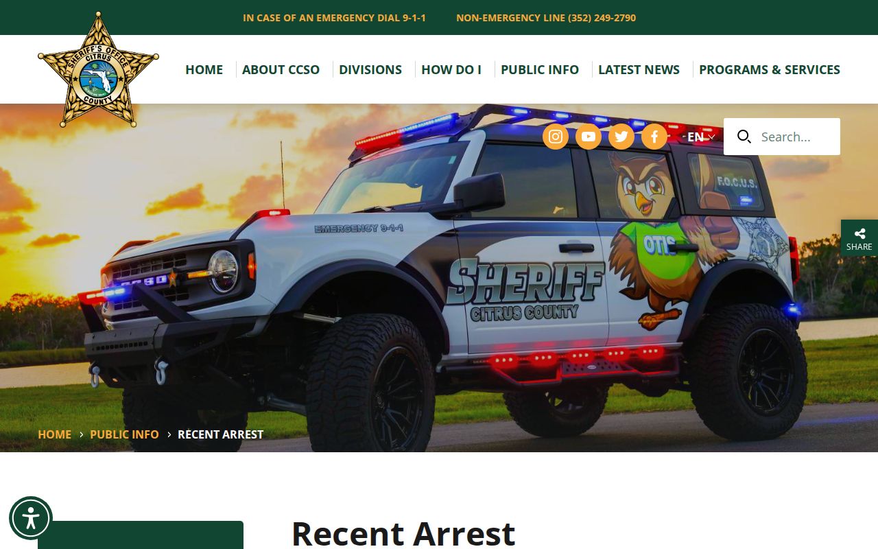 Citrus County recent arrest report used to identify a released inmate record