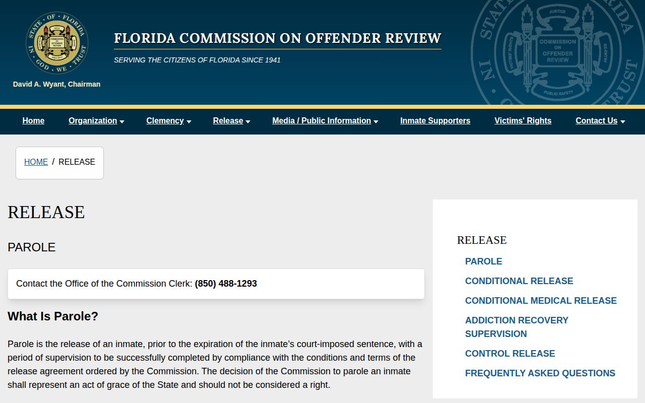 Florida parole eligibility information for Citrus County release cases