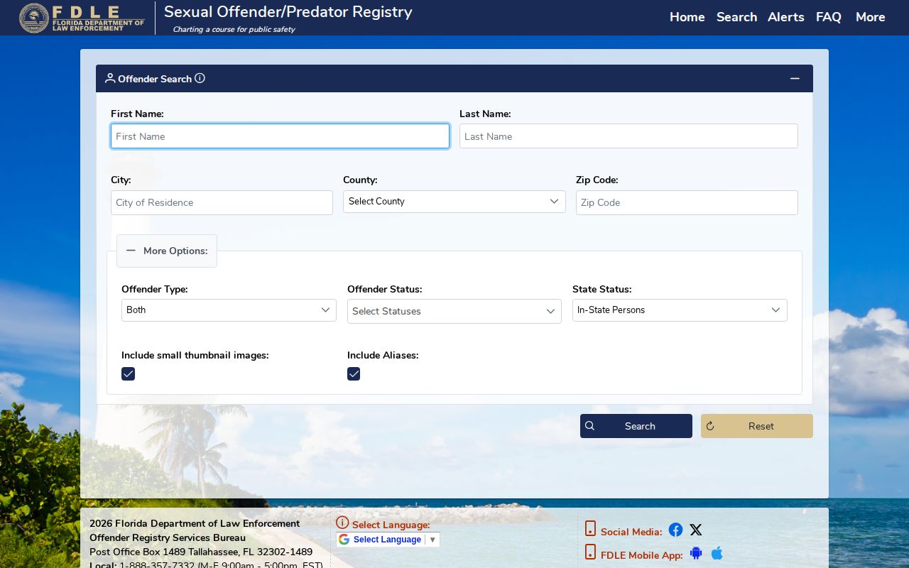 FDLE photo search channel for released Citrus County registrants